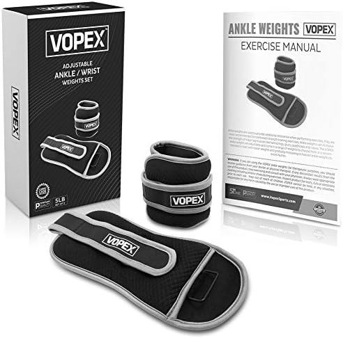VOPEX Adjustable Ankle/wrist weights set for women, men and kids - Comfortable For fitness athletic exercise, walking, jogging, running, aerobics, gymnastics (5lbs each)