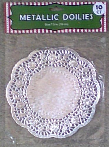 10 Silver Metallic Paper Doilies - 7.5 Inches - Round