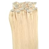 Grammy 22 Inch 7pcs Remy Clips in Human Hair Extensions 70g with Clips for Highlight(#613 Bleach Blonde)