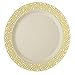 ELITE SELECTION Disposable Plastic Party Plates - 50 Pack Premium Quality 7.5” Dessert Plate - Elegant Round Cream Plate with Gold Lace Design - Ecofriendly Kitchen Dinnerware