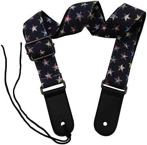 LONGTAI Classical Ukulele Straps Deep Blue Denim Rainbow Color Star Decoration with Button,Neck Ties