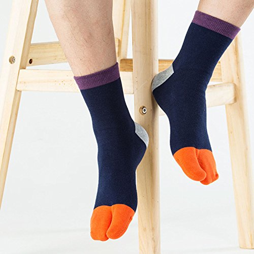 Men's Tabi Socks Flip Flop Split Toe Big Toe Cotton Crew Grip Athletic 4 Pack - Thumbnail 3