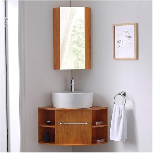 Conjunto De Fregadero De Tocador Para Bano Moderno Mueble De Madera Lavabo Recipiente Con Espejo Grifo Cromado Lavabo De Ceramica Amazon Es Hogar