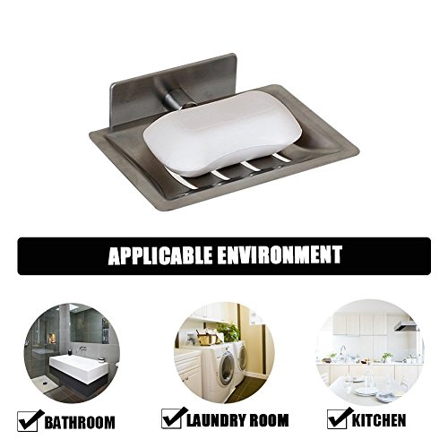 Soap Dish E-Ling Adhesive Soap Holder Brushed Soap Dish Holder for Bathroom/Kitchen /Tile /Shower Wall Mounted - Thumbnail 2