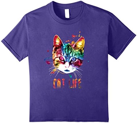 unisex-child Cat Life Rainbow Low Poly Watercolor Bright Splatter Shirt 12 Purple