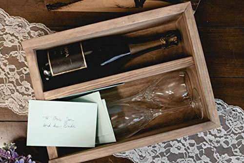 Personalized Wine and Letter Box Keepsake for Wedding Ceremony, Custom Photo on Wood Lid with First Names & Date Engraved on Side