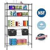 6 Shelf Wire Shelving Unit Heavy Duty Metal Storage Shelves NSF Wire Shelf Organizer Black Height Adjustable Utility Rolling Steel Commercial Grade Layer Shelf Rack 1500 LBS Capacity-16x42x72