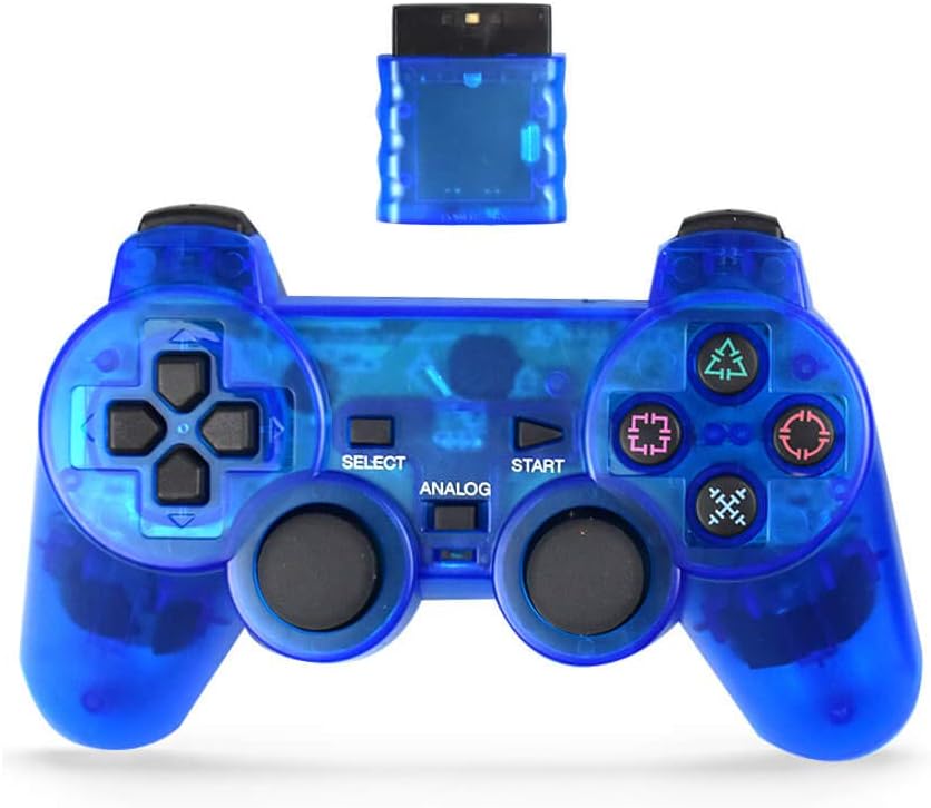 Skrer Wireless Controller for Ps2,Double Shock Gamepad Compatible with Sony Playstation 2 (Clear Blue)