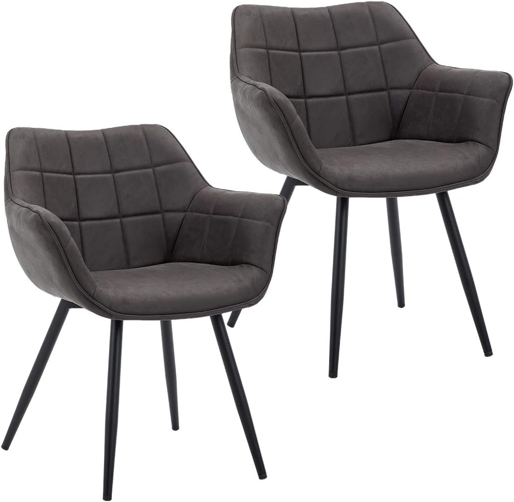 Duhome 2er Set Esszimmerstuhl aus Stoff Lederoptik Dunkel Grau