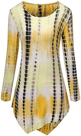 Joelynne Women's Handkerchief Hem Tie Dye Tunic Tops Long Sleeve T Shirts