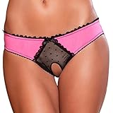 Women's Crotchless Frills Open Back Bows Cheeky Boyshort Panties (Small / Medium, Pink)