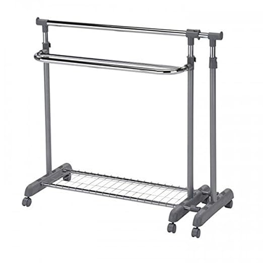 Oramics Kleiderständer ausziehbarer Teleskopgarderobe Garderobenständer mit Rollen 87-150cm Kleiderstange