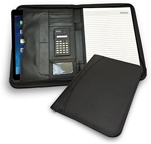 Executive Deluxe Portfolio - Professional Padfolio Holder with Zippered Closure, Without Handled Business Pad Holders, iPad Pocket Case, Letter Size Writing Pad - PU Leather - Black