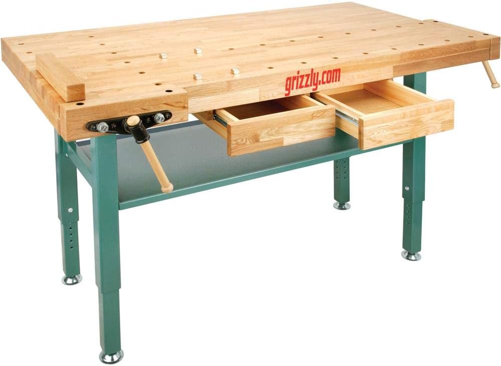 Grizzly Industrial T10157 - Heavy-Duty Oak Workbench with Steel Legs - Multi Function Power Tools - 
