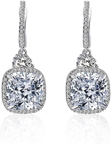 Faenlior Women CZ Earrings for Wedding Silver Plated Square Cubic Zirconia Earrings Princess Cut Leverback Drop Dangle Earings