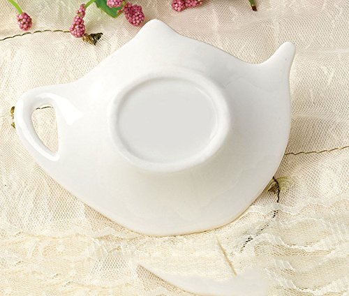 Set of White Porcelain Ceramic with Flower Trim Teapot-Shaped Tea Bag Holder Tea Bag Coasters, Spoon Rests; Classic Tea Time Saucer Seasoning Dish Set (TYGZ)