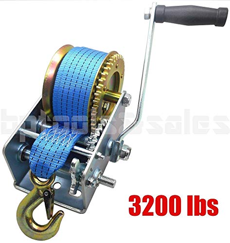 3200lbs Polyester Strap 2 Gear Hand Winch Hand Crank Gear Winch ATV Boat Trailer