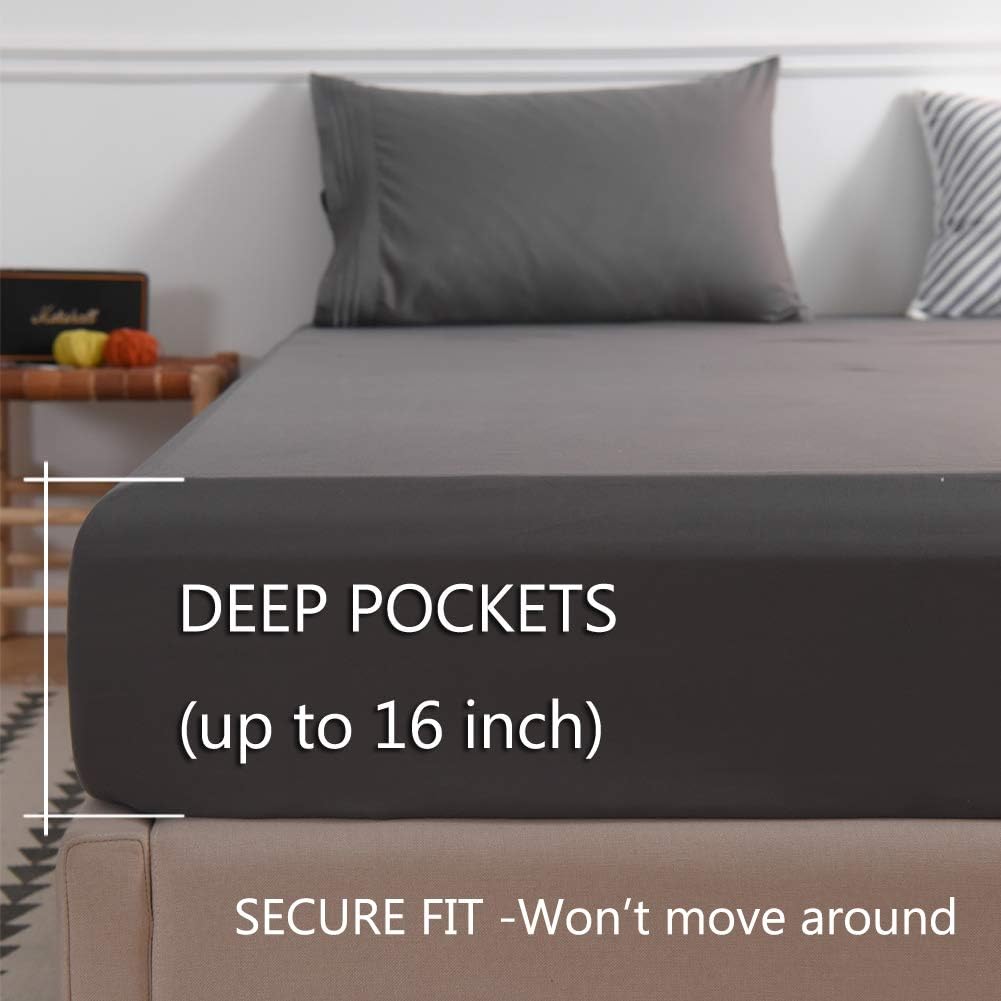 LBRO2M Bed Sheet Set Queen Size 16 Inches Deep Pocket 1800 Thread Count 100% Microfiber Sheet,Bedding Super Soft Hypoallergenic Breathable,Resistant Fade Wrinkle Cool Warm,4 Piece(Dark Grey): Kitchen & Dining