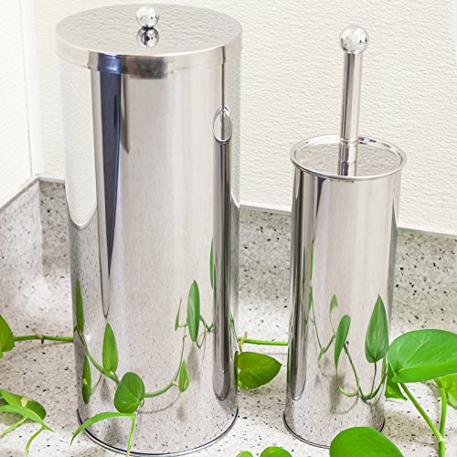 Huji Stainless Steel Toilet Paper Canister and Toilet Brush Case Holder Set Bathroom Accessory Set Gift Set (1, Set of 2)