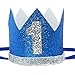 Maticr Glitter First Birthday Crown Baby Boy 1st Bday Party Hat Cake Smash Photo Prop (Tiny Royal & Silver 1)
