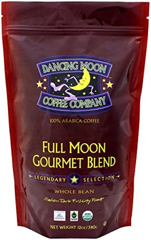 (3 Pack) Dancing Moon Full Moon Gourmet Blend Whole Bean Organic Fair Trade Coffee, (3) 12 Oz Bags