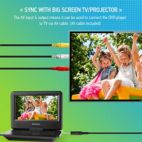 Portable DVD Player 11.5" with 5 Hours Rechargeable Battery by SPACEKEY, 9" Swivel Screen, Support USB/SD Slot and 1.8M Car Charger, Support Memory and Region Free (Black) - Thumbnail 3
