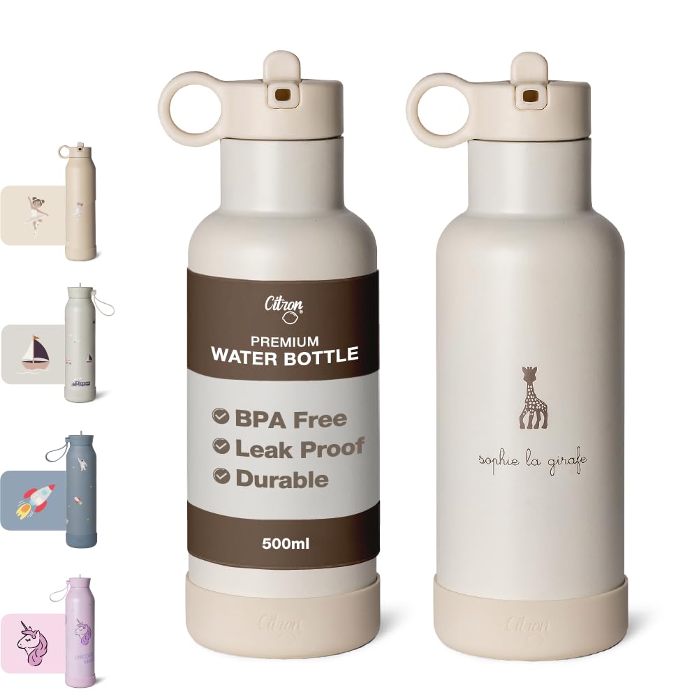 Citron Insulated Water Bottle Stainless Steel, Sophie La Girafe Special Edition – 500ml, BPA & Lead-Free, Leak Proof Straw/Flask Lids – Keeps Liquids Cold for 24 Hours & Hot for 12 Hours - 16.91 oz