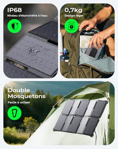 BigBlue Portable Solar Charger 35W with Fast Charging USB-A and PD 25W USB-C for Camping and Hiking, 0.7kg, IP68 Waterproof, Foldable Solar Charger for iPhone/Android, iPad, Powerbank