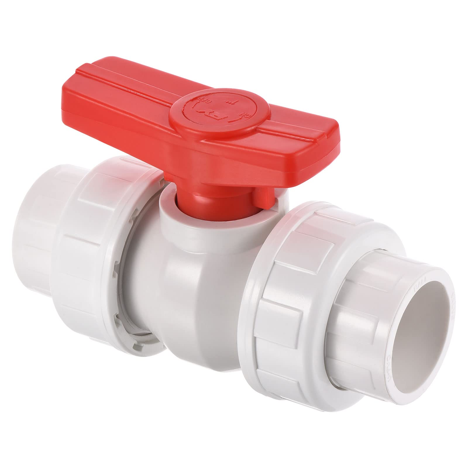 PATIKIL 32mm ID Double Union Ball Valve, 1 Pack PVC Socket Type Shut-Off Valve Switch for Water Flow Control, White
