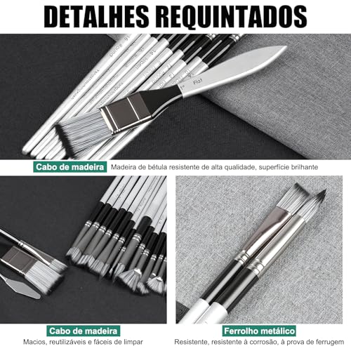 24 pcs Kit Pincel Pintura, Kit Pincel Artístico, Pinceis para Pintura, kit 24 Pincel Profissionais Pintura Óleo, Conjunto de Pincéis, Pincel para Aquarela, Escova de Madeira