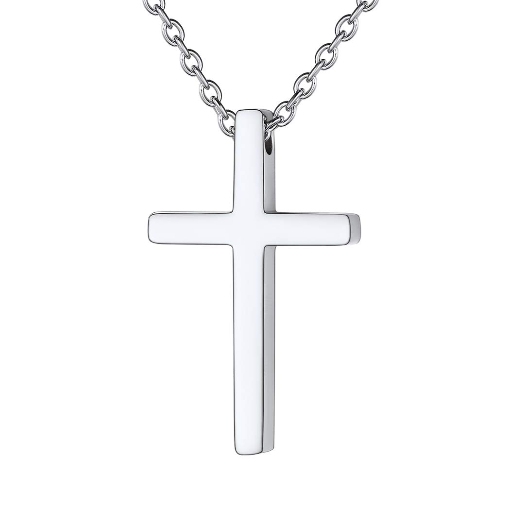 Suplight Stainless Steel Cross Necklace for Women Girls Christian Religious Cross Jewellery Small Plain Cross Necklace Faith Pendant with Cable Chain
