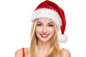 Haomaomao Santa Hat for Adults Christmas Hat Red Velvet Double-Layer Unisex Holiday Xmas Hats for New Year Christmas Party