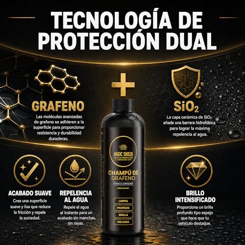 Magic Shield Champú de Grafeno – Lavado de Autos pH Neutro | Protección Hidrofóbica & SiO2 | Limpieza Profunda & Brillo Mejorado | Seguro para Recubrimientos Cerámicos & Pinturas – 16oz