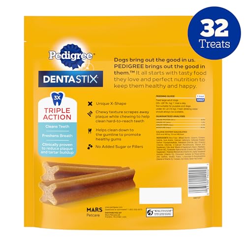 PEDIGREE DENTASTIX LARGE BREED DOG TREATS, ORIGINAL FLAVOR, 1.66 LB. BAG (32 TREATS)