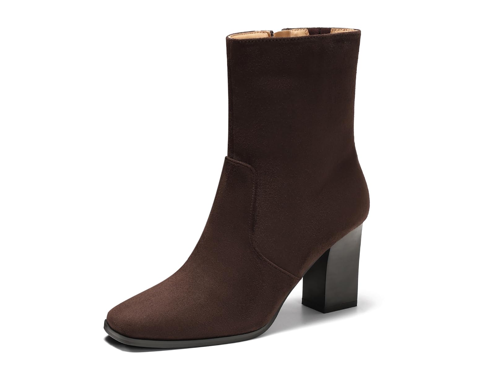 Coutgo Womens Chunky Block Heel Ankle Boots Square Toe Side Zipper ...