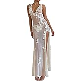 Sexy See Through Sheer Lace Maxi Dress Patchwork Backless Bodycon Long Dresses Beach Vacation Party Wear