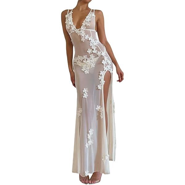 white christmas dresses Elegant Lace See Through V-neck Maxi Sexy Dress,White Prom Dress Y4608 –  Simplepromdress