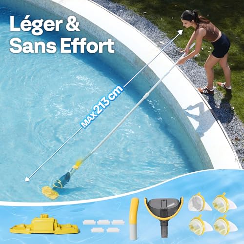 VIVOHOME Cordless Pool Vacuum with Battery and Telescopic Pole 213cm, Portable Pool Bottom Cleaner, 70LPM Suction for Off-the-Bed and Buried Pool, Spa
