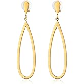 Metal Geometric Clip On Drop Earrings for Women Gold Black Silver Non Piercing Dangle Earrings Rectangle Triangle Bar Circle Waterdrop Ellipse Clip Earrings