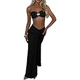 Novaorily Womens Two Piece Sets Sexy Boho Tube Top and Long Wrap Maxi Skirts Set Summer Beach Vacation Outfits