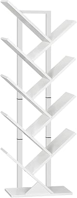 HOOBRO Tree Bookshelf Tall 9-Tier White Floor Standing Bookcase EWT08SJ01G1