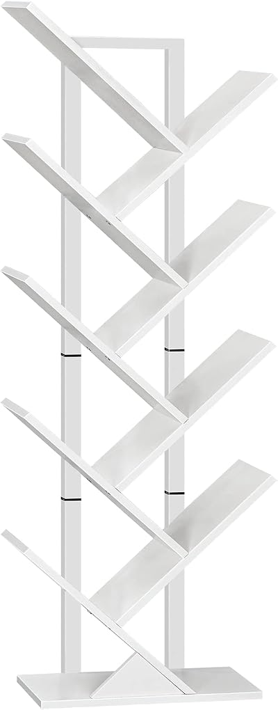 HOOBRO Tree Bookshelf Tall 9-Tier White Floor Standing Bookcase EWT08SJ01G1