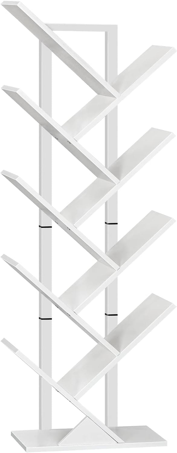HOOBRO Tree Bookshelf Tall 9-Tier White Floor Standing Bookcase EWT08SJ01G1