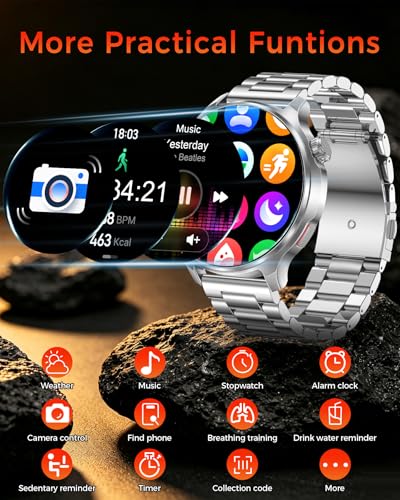 Military Smart Watch for Men-1000mAh Battery, 2 Straps, 1.52" HD Rugged Smartwatch with BT Calling, 120+ Sports Modes, Heart Rate Sleep Monitor, IP68 Waterproof Fitness Tracker for Android iOS, Silver