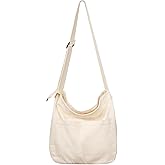 Etercycle Canvas Tote Bag for Women, Large Crossbody Hobo Bag Casual Shoulder Bag Shopping Handbags Messenger Bags (Beige)
