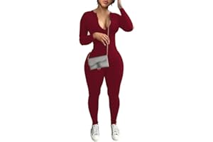 YeGine Women Long Sleeve Bodycon Jumpsuit Sexy Rompers One Piece Zip Up jumpsuits