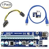 PCI-E Riser Adapter Card Powered PCIe 1x to 16x riser card adapter PCI-E GPU Risers USB 3.0 Data Cable for Bitcoin Mining (6 Pack) (Blue)