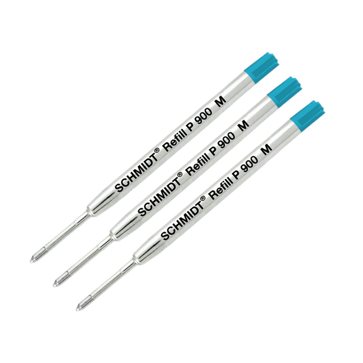 Schmidt P900 Parker Style Ballpoint Pen Refill, Medium Point, Pack of 3, Bulk Packed (Turquoise)