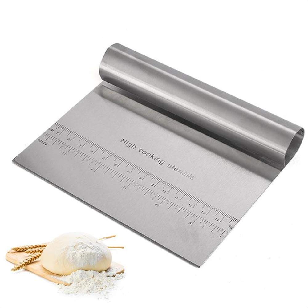 Youery Stainless Steel Dough Scraper, Cake Scraper, Versatile Kitchen Scraper, Dough Scraper Cutter with Handle and Measuring Scale for Pizza, Bread, Pastry, Stainless Steel