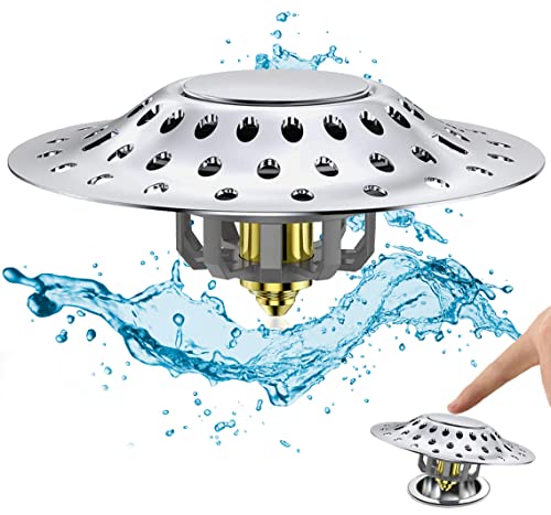 Bathtub Stopper, Tub Drain Stopper Replaces Lift and Turn with Drain Hair Catcher, Toe Push Button and Trip Lever Drain Stopper, Pop-up Bathtub Plug for 1.6\